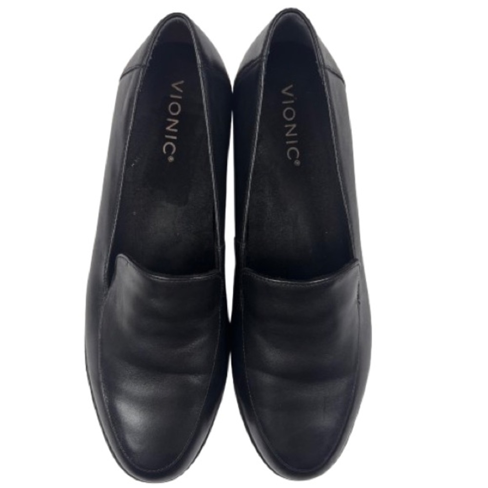 Vionic Kensley Black Leather Lug Sole Loafers Womens 9.5 Slip On Comfort NEW - Picture 6 of 11